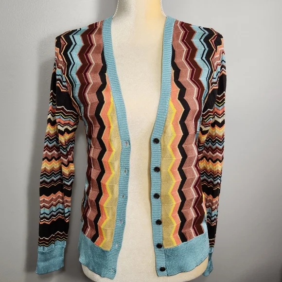 Missoni For Target Cardigan Zig Zag Size Med Teal Brown Soft fall autumn - Picture 9 of 12